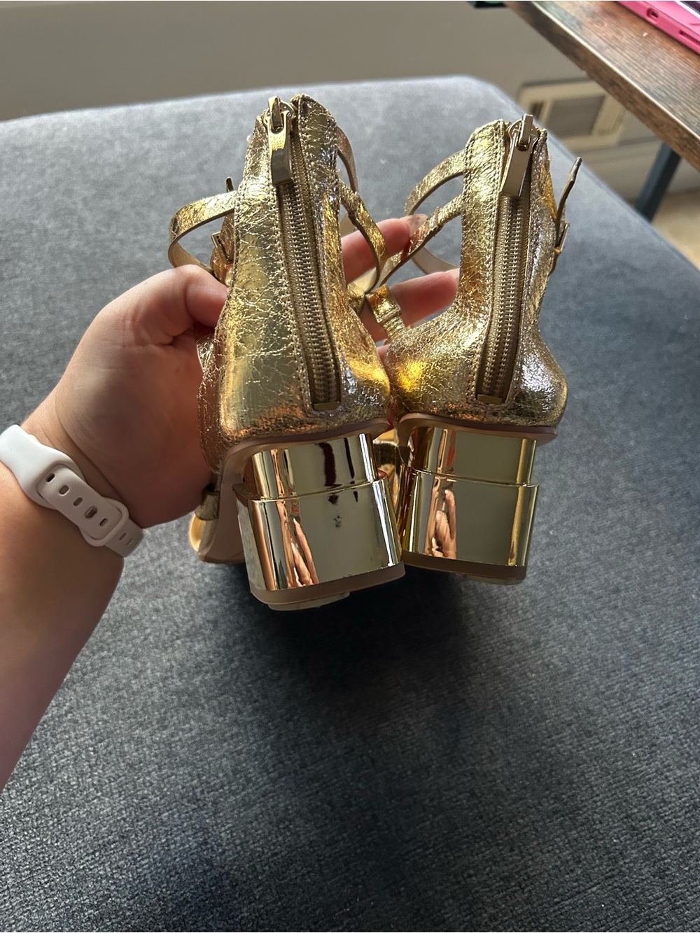 Franco Sarto Metallic Gold Strappy Block Heel Sandals size 10 - Picture 4 of 7